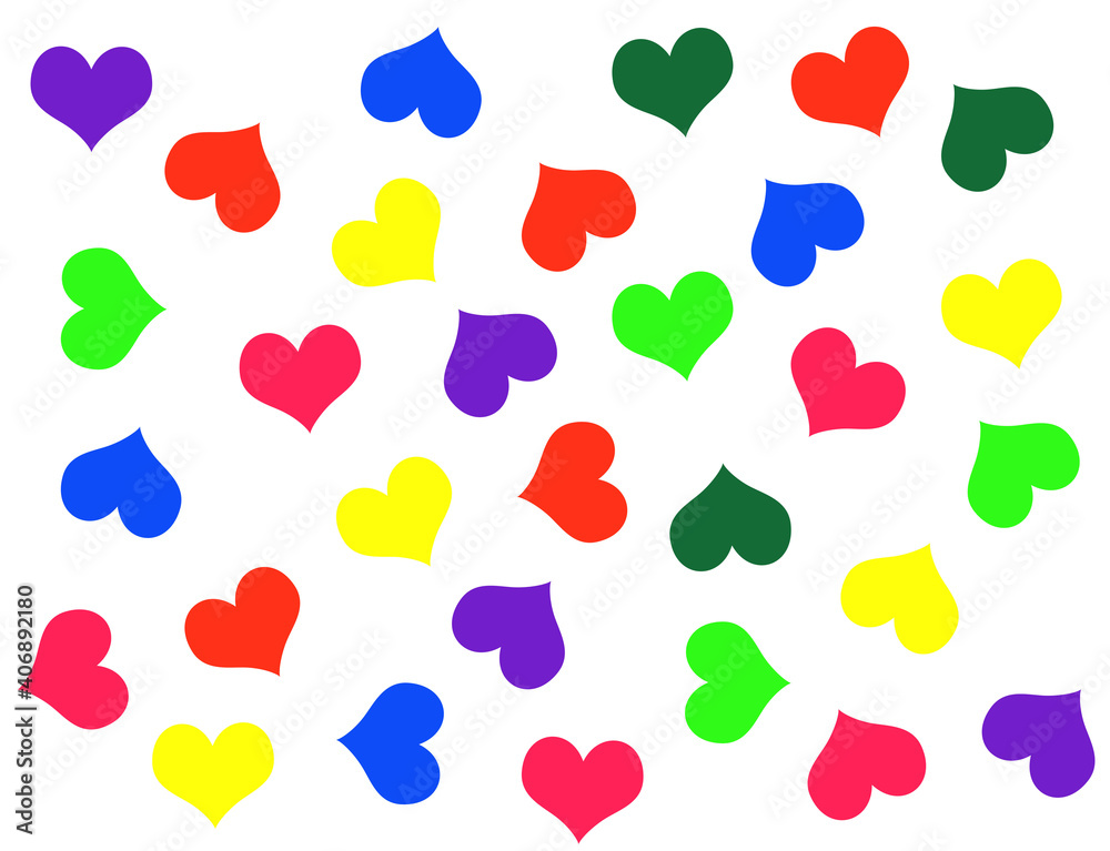 White background with colorful hearts in different colors