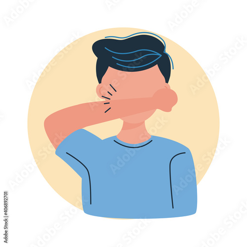 covid19 prevention, man with cough etiquette for avoid spread coronavirus