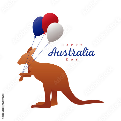 happy australia day lettering with kangaroo and balloons helium decoration
