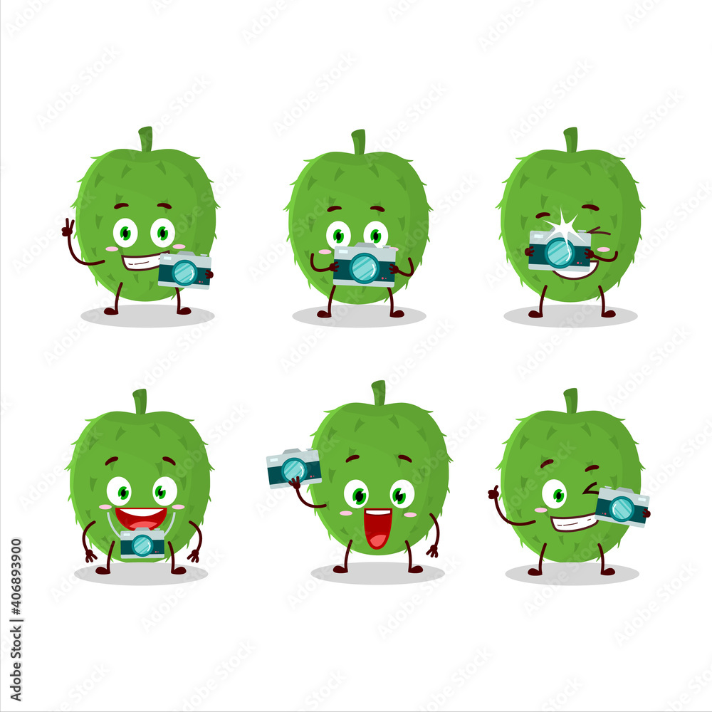 Obraz premium Photographer profession emoticon with soursop cartoon character