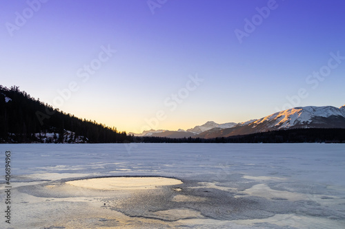 Beautiful sunrise at Pyramid Lake  within Jasper National Park  Canada