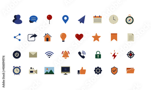 Basic UI icon set, flat color icon,