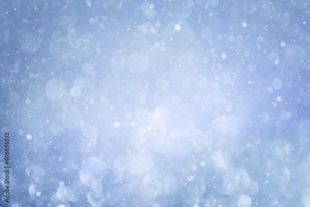 blue defocus background with bokeh and snow