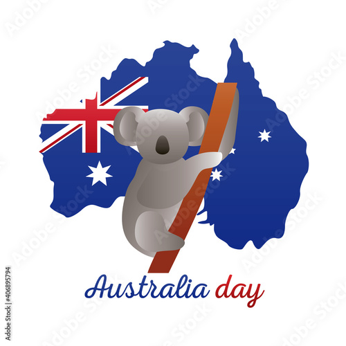 happy australia day lettering with koala and map decoration