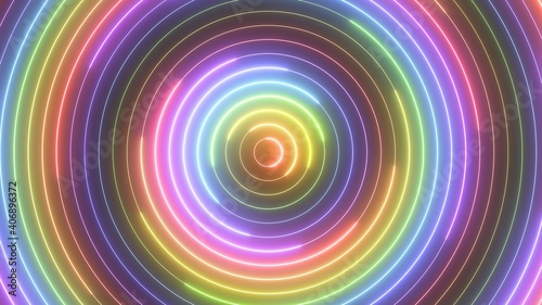 Rainbow Neon Saber Circle Ring Halo Waves Rotate Laser Lights Flash - Abstract Background Texture