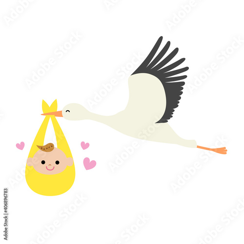 赤ちゃんを運ぶコウノトリ