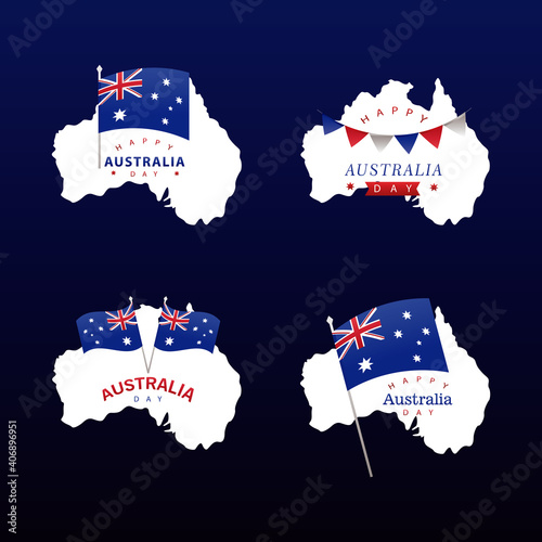 happy australia day lettering in set of maps