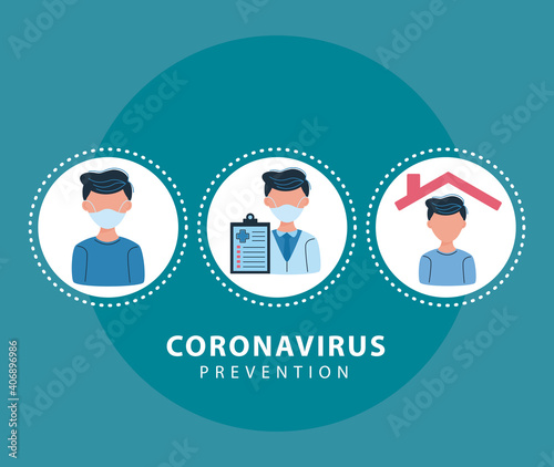 icons covid19 prevention in circular frames