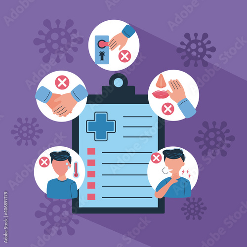 clipboard and covid19 prevention icons