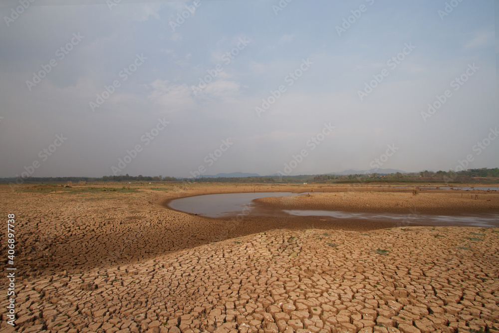 River drying on summer. Drought impact on summer, no rain water on season. River drying on summer. Drought impact on summer, no rain water on season.