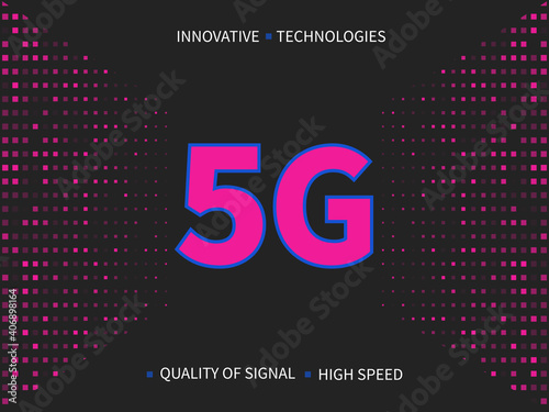 5g internet connection speed sign on glittering abstract background.