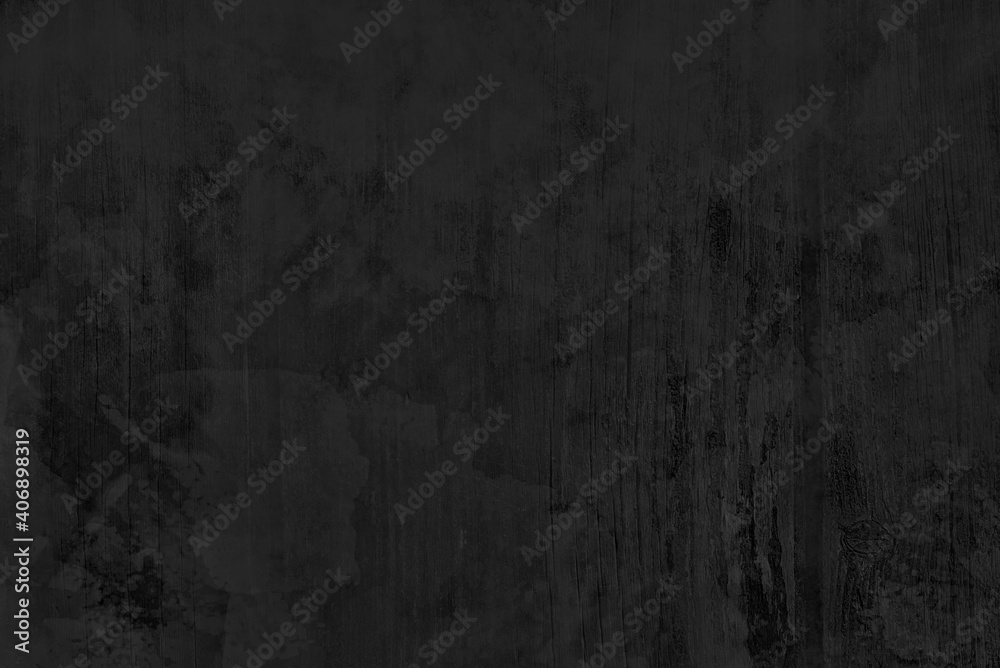 Grunge texture on black background, old vintage wood wall with painted black boards and grainy antique textured design