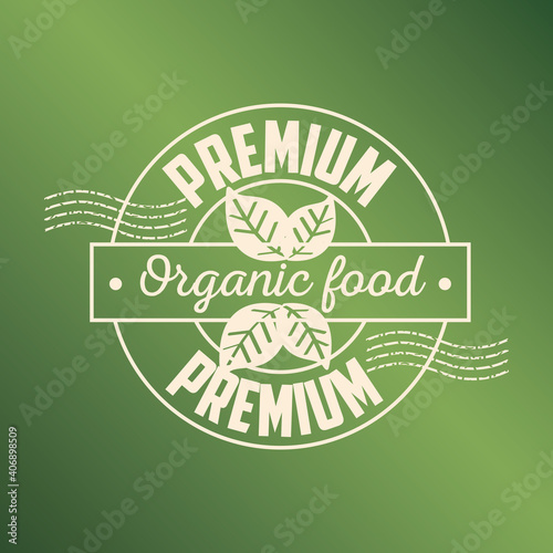 premium organic food, label on green background