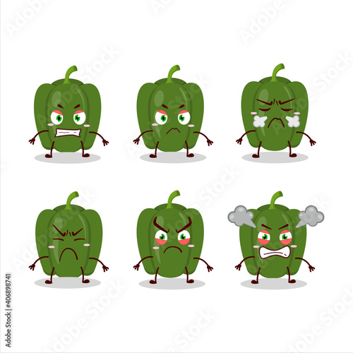 Green pepper cartoon character with various angry expressions