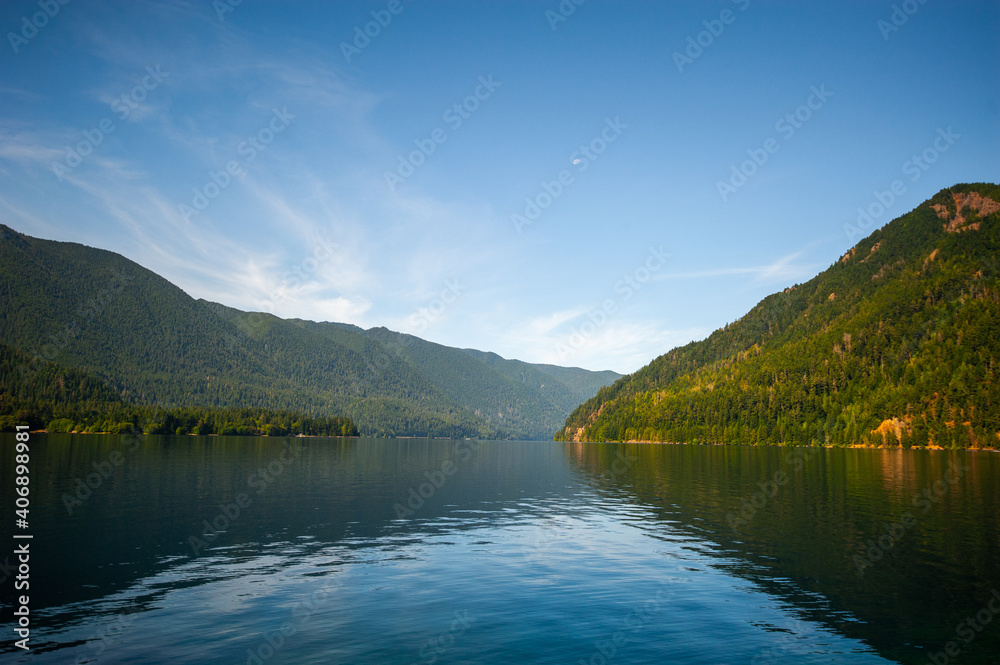 lake in the mountains blue sky crystal clear water