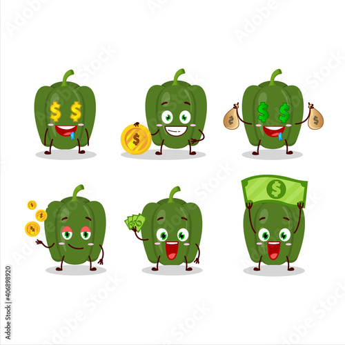 Green pepper cartoon character with cute emoticon bring money