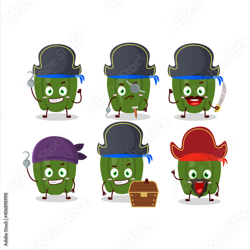 Cartoon character of green pepper with various pirates emoticons