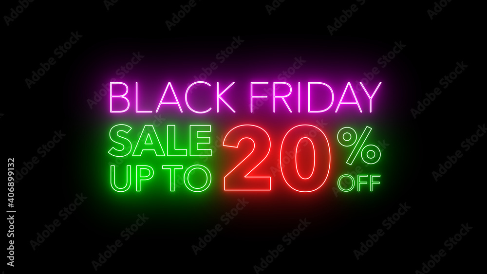 Animate flashing of black Friday sale up to percent off colorful neon blaze sign motion banner in black background for promote video. concept of promotion brand sale series 10-90%