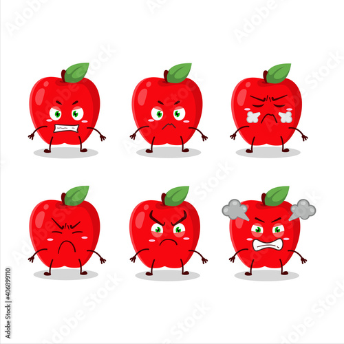 New red apple cartoon character with various angry expressions