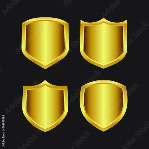 Golden shield design set with various shapes. Eps10 vector illustration.