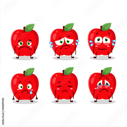 New red apple cartoon character with sad expression