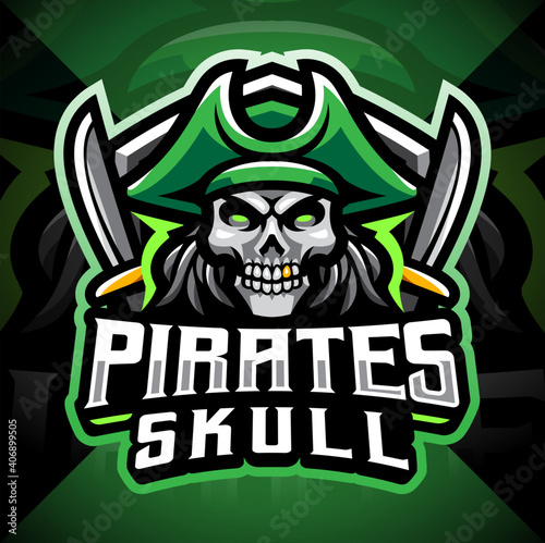 Skull pirates mascot gaming logo design