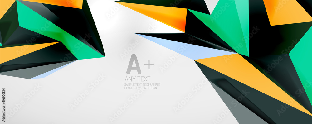 Vector triangle geometric backgrounds. Low poly 3d shape on light backdrop. Vector illustration for covers, banners, flyers and posters and other designs Vector triangle geometric backgrounds. Low poly 3d shape on light backdrop. Vector illustration for covers, banners, flyers and posters and other designs