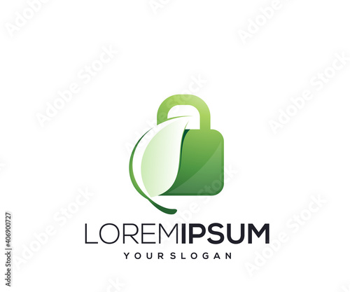 natural padlock icon logo design template