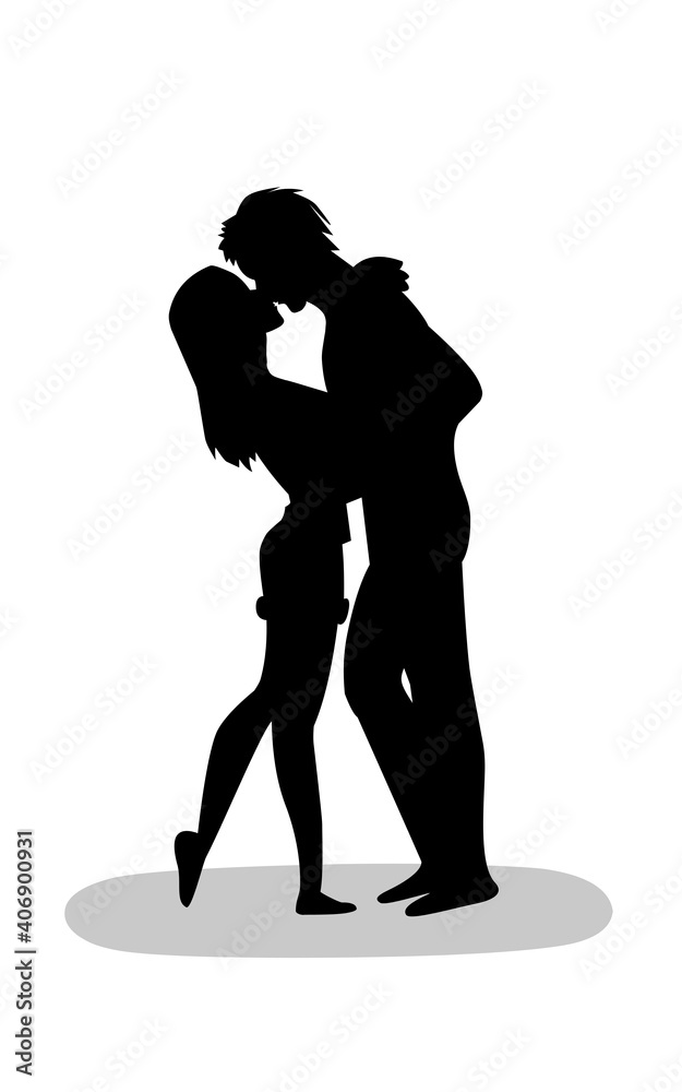 silhouette image illustration, kissing couple, valentine card,