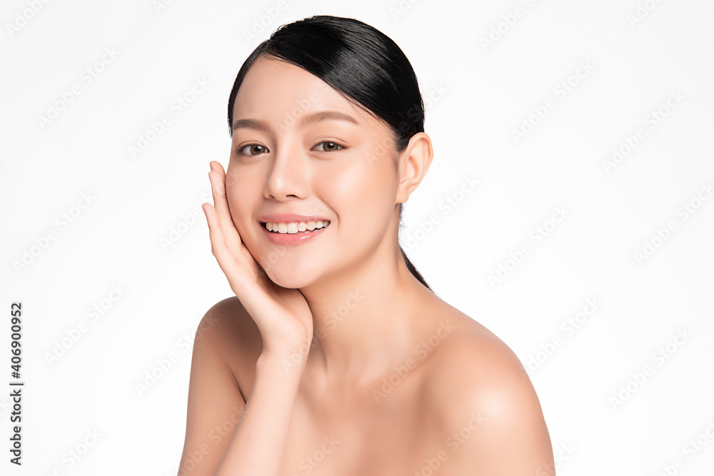 Beautiful young asian woman with clean fresh skin on white background, Face care, Facial treatment, Cosmetology, beauty and spa, Asian women portrait Beautiful young asian woman with clean fresh skin on white background, Face care, Facial treatment, Cosmetology, beauty and spa, Asian women portrait
