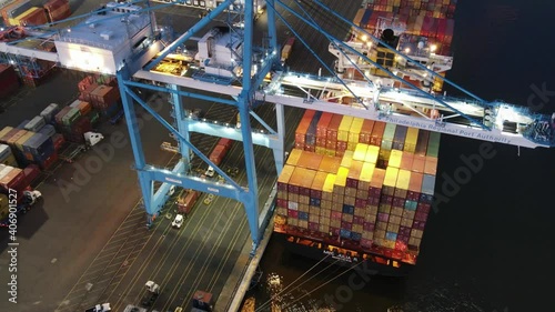 Aerial View Timelapse of Cargo Ship Loading Containers