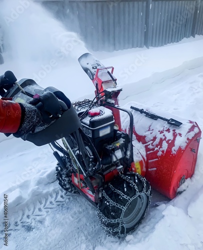 Snow removal on site with a snowblower