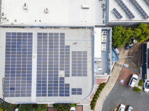 Commercial retail centre with solar panels on the roof