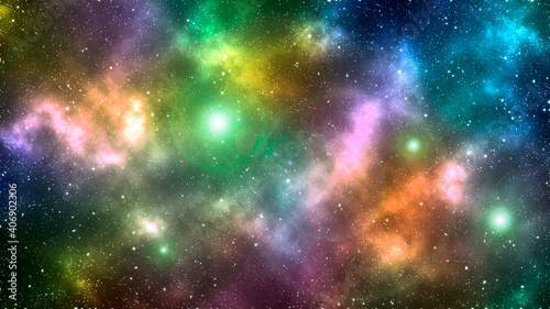 Stars and colorful gas in the space
