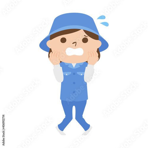 ゴルフ場で働く女性キャディのイラスト。女性は何かに慌てている。