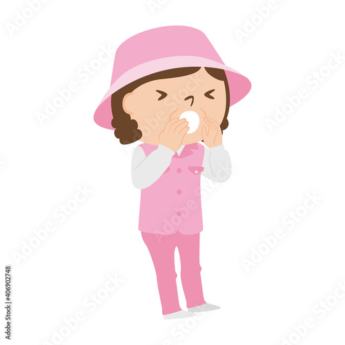 ゴルフ場で働く女性キャディのイラスト。ファーと叫んでいる女性。
