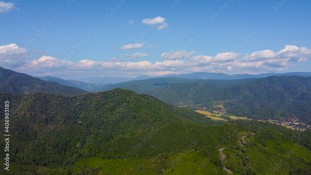 Aerial View Landscape Mountain And Blue Sky Aerial View Landscape Mountain And Blue Sky