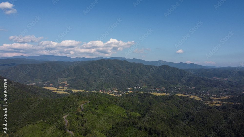 Aerial view mountain landscape from  Bo Kluea, Nan, Thailand