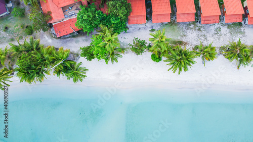 Aerial view of Beautiful tropical beach on Koh kood in Thailand.