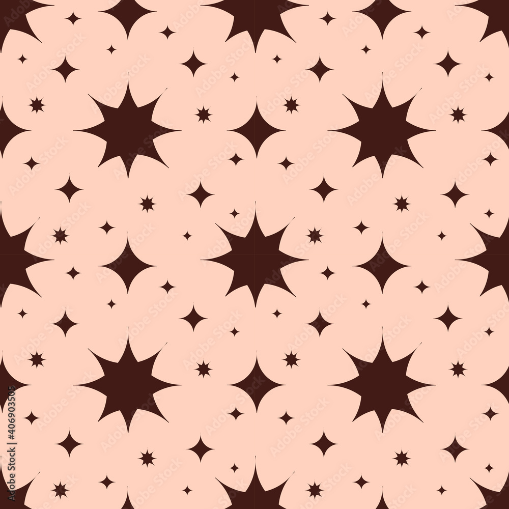 Obraz premium vector seamless pattern with esoteric, astrological theme - brown stars on a pastel background. pattern for printing on clothes, wrapping paper, backgrounds for websites and applications