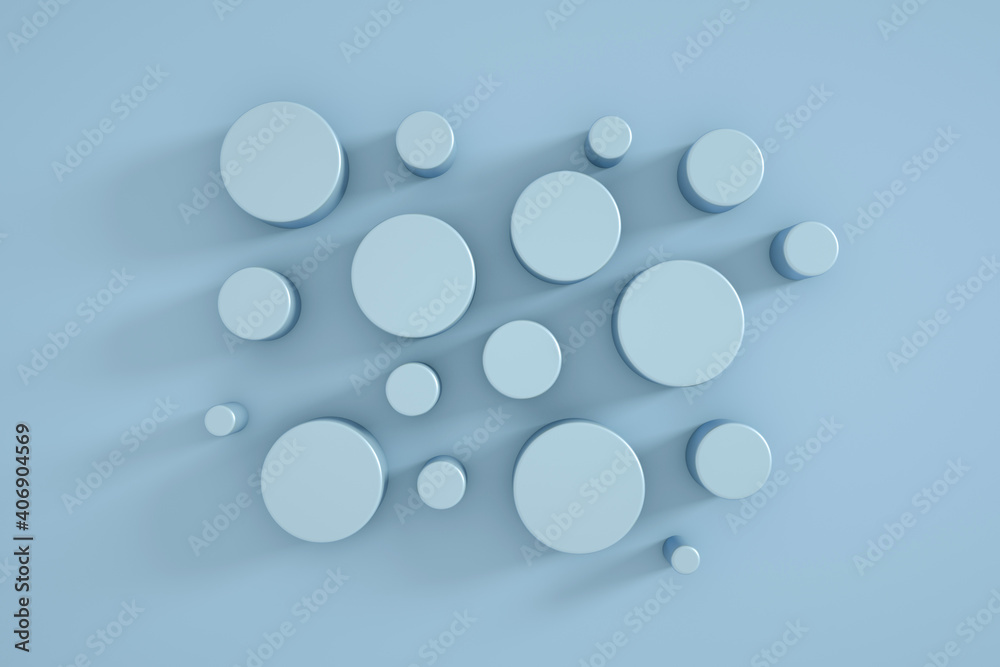 3D rendering of abstract cylindrical geometric blue surfaces in virtual space. backdrop or wallpaper.