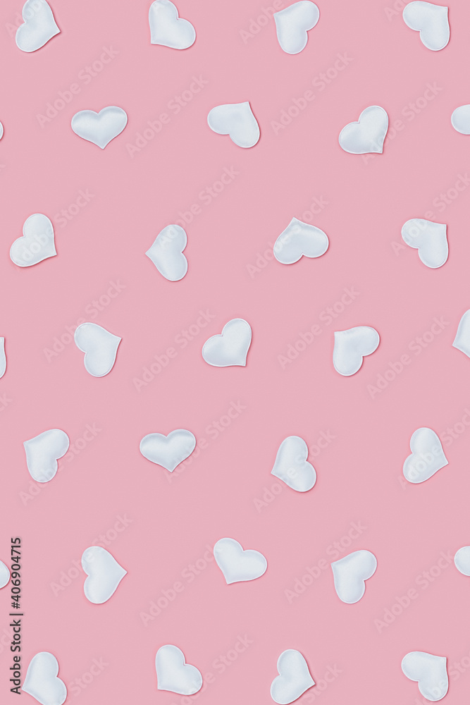 Valentines Day pattern with white hearts on pink colored. Greeting card or invitation for wedding cards. Pastel colors. Valentines Day pattern with white hearts on pink colored. Greeting card or invitation for wedding cards. Pastel colors.
