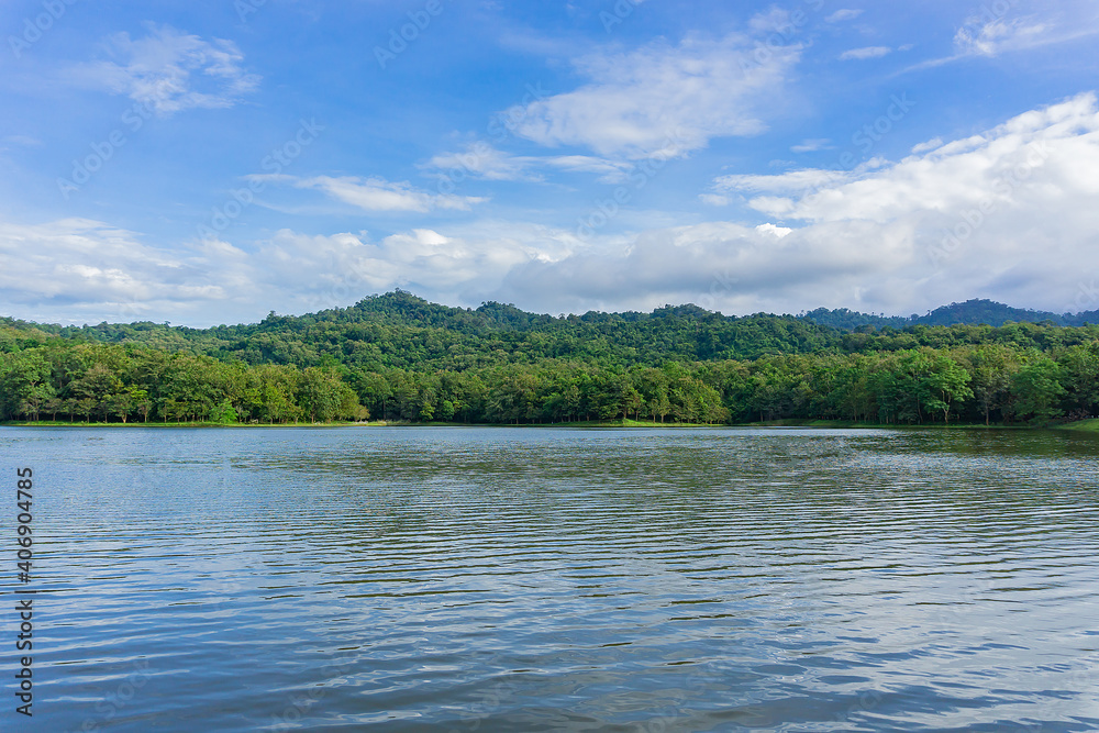 Beautiful natural scenery of river in Khao Yai tropical green forest.