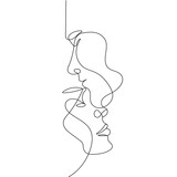 Couple Trendy Line Art Drawing. One Line Couple Illustration. Minimalistic Black Lines Drawing. Continuous One Line Abstract Drawing. Modern Scandinavian Design. Vector EPS 10