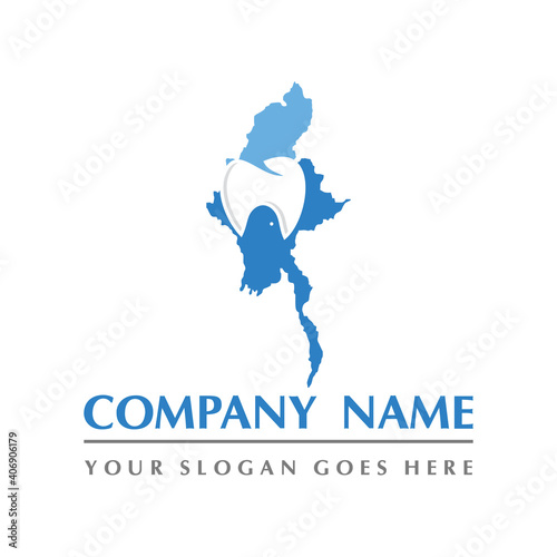 myanmar map and teeth dental care symbol logo vector