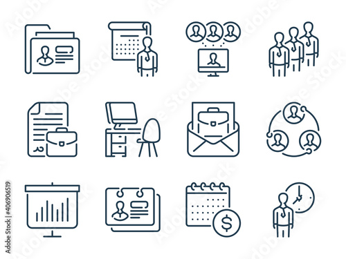 Job offer and Human resources related vector line icons. Job interview and Head hunting outline icon set.