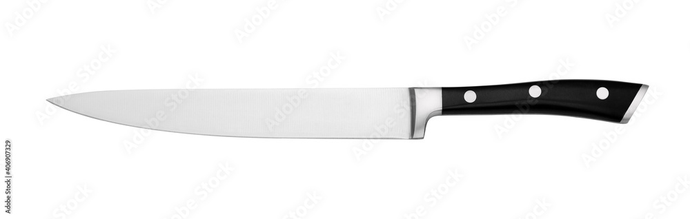 Sharp slicer knife isolated on whited, high quality stainless steel, plastic handle Sharp slicer knife isolated on whited, high quality stainless steel, plastic handle