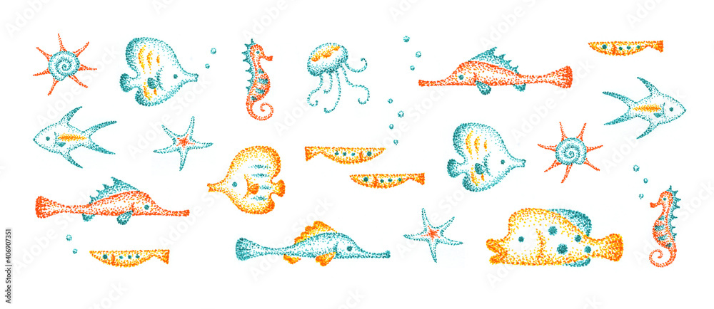 魚の点描画