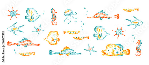 魚の点描画