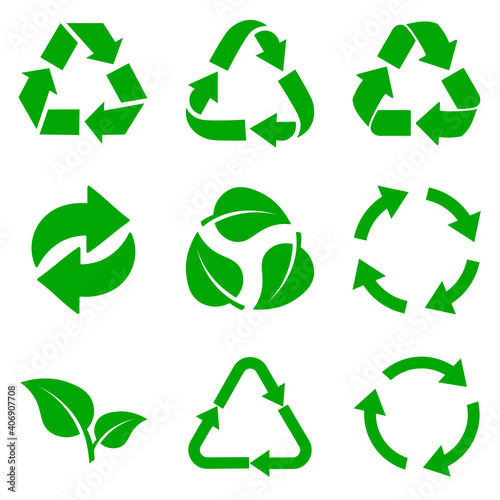 Recycle green vector icons. Recycle icons isolated on white background